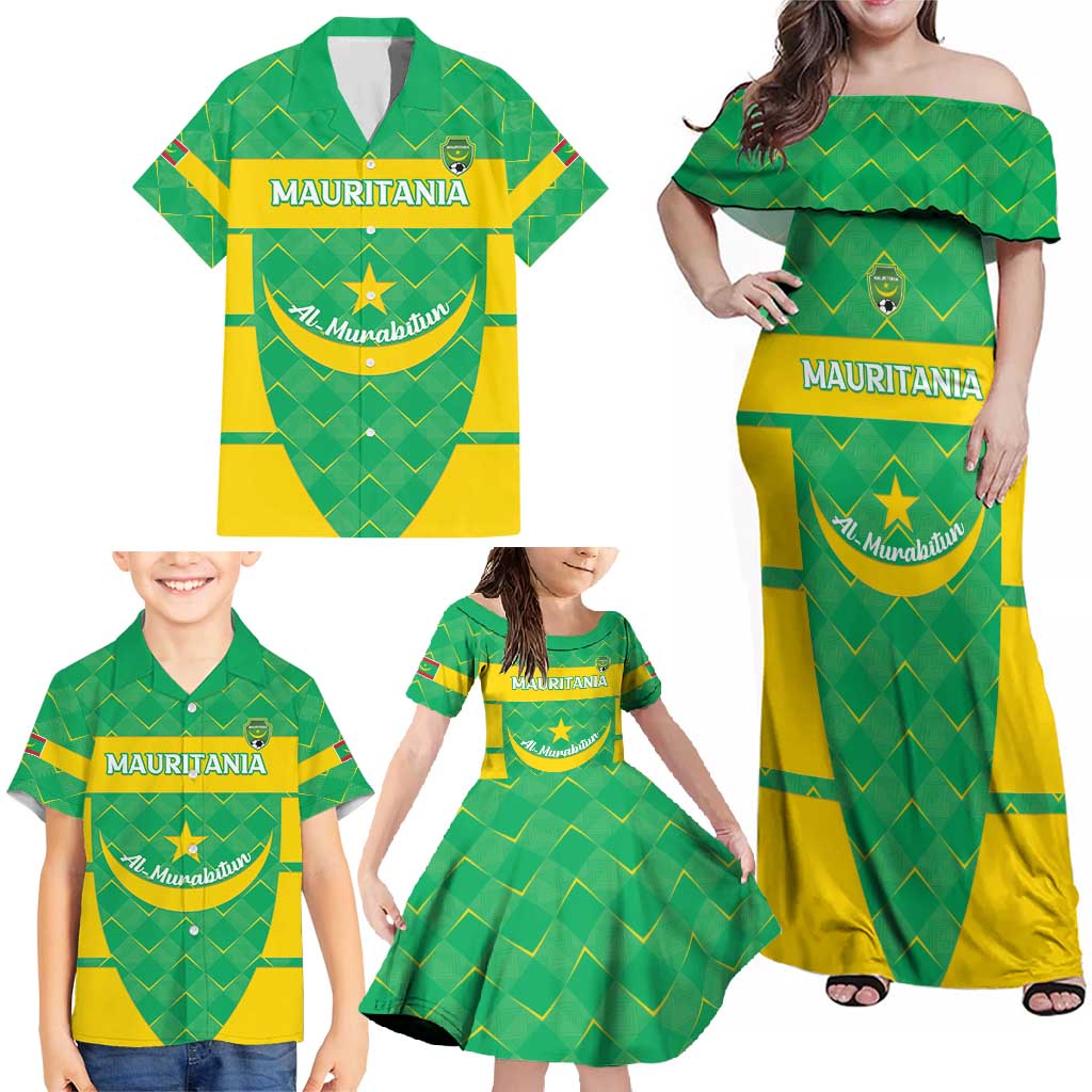Custom Mauritania Beach Soccer 2025 Family Matching Off Shoulder Maxi Dress and Hawaiian Shirt Go Al-Murabitun Go