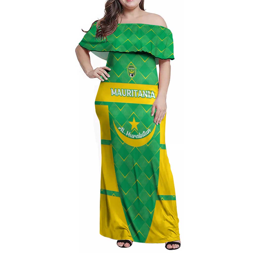 Custom Mauritania Beach Soccer 2025 Family Matching Off Shoulder Maxi Dress and Hawaiian Shirt Go Al-Murabitun Go