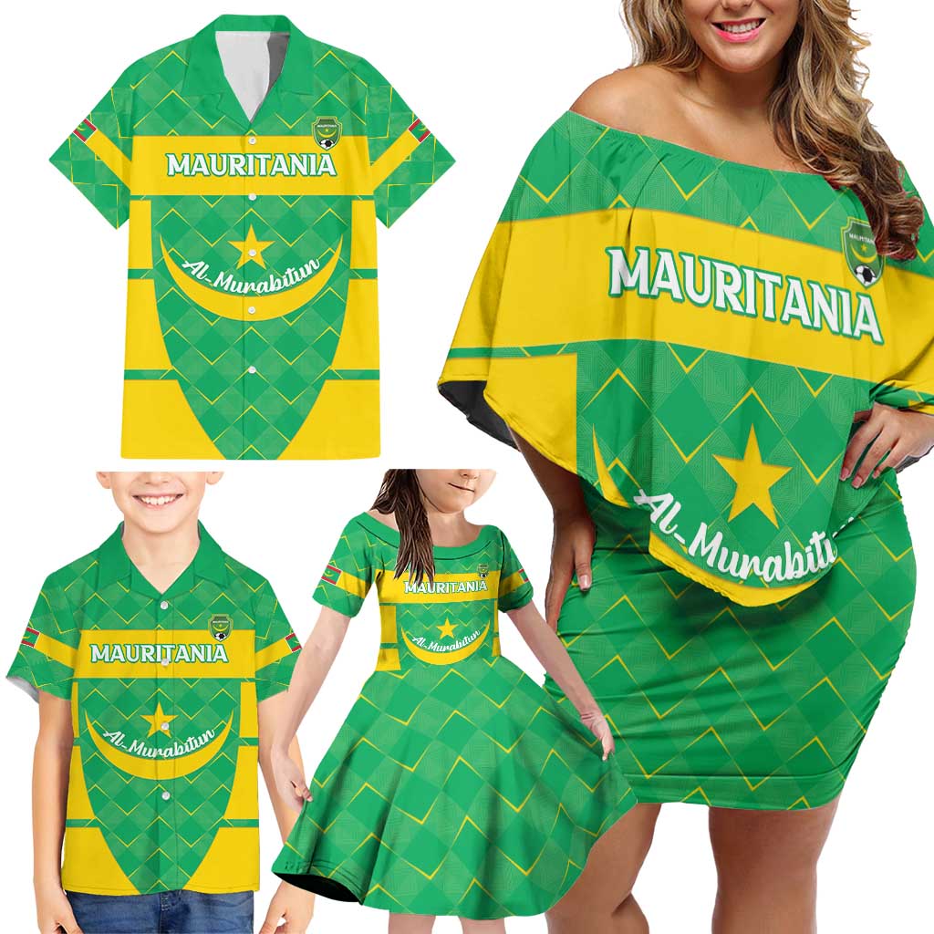 Custom Mauritania Beach Soccer 2025 Family Matching Off Shoulder Short Dress and Hawaiian Shirt Go Al-Murabitun Go