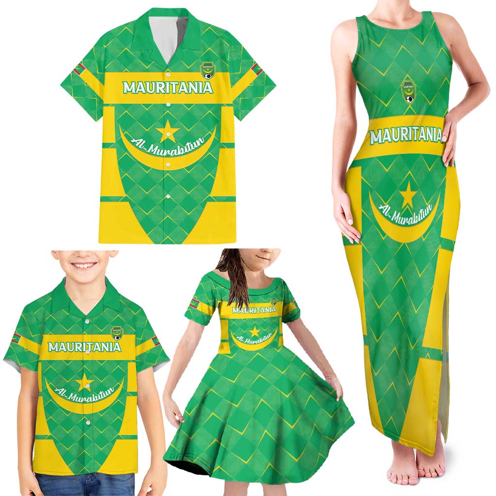 Custom Mauritania Beach Soccer 2025 Family Matching Tank Maxi Dress and Hawaiian Shirt Go Al-Murabitun Go