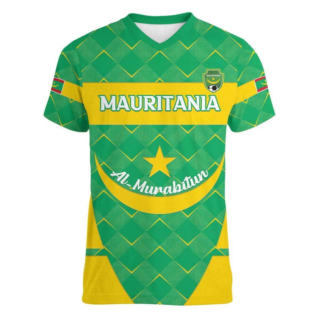 Custom Mauritania Beach Soccer 2025 Women V-Neck T-Shirt Go Al-Murabitun Go