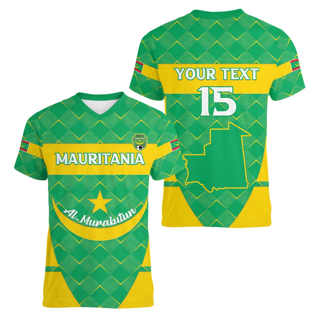 Custom Mauritania Beach Soccer 2025 Women V-Neck T-Shirt Go Al-Murabitun Go