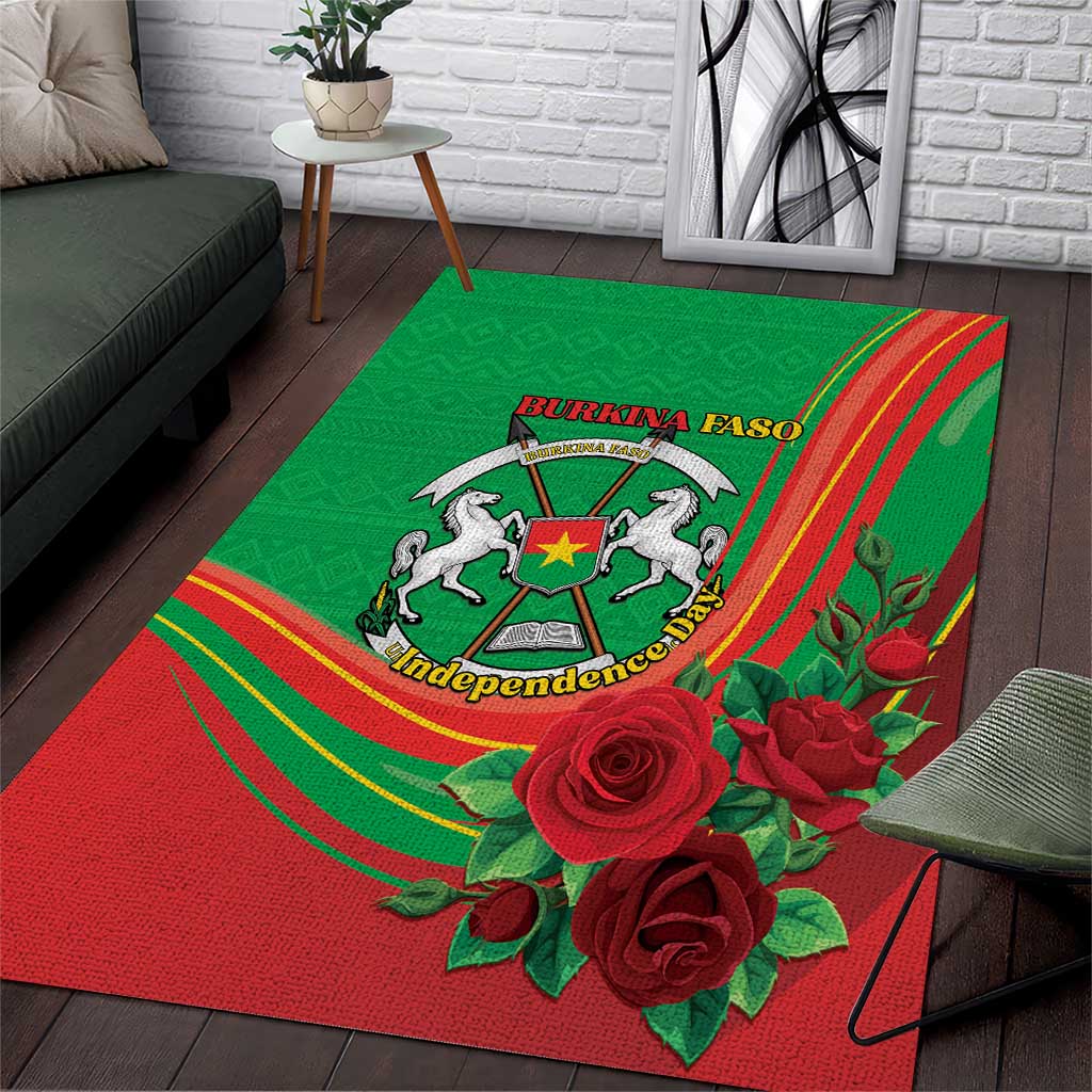 Burkina Faso Independence Day Area Rug Coat Of Arms With Rose