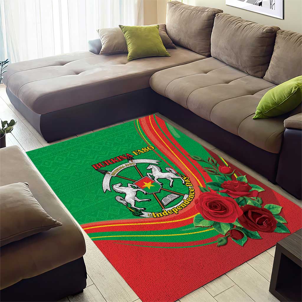 Burkina Faso Independence Day Area Rug Coat Of Arms With Rose