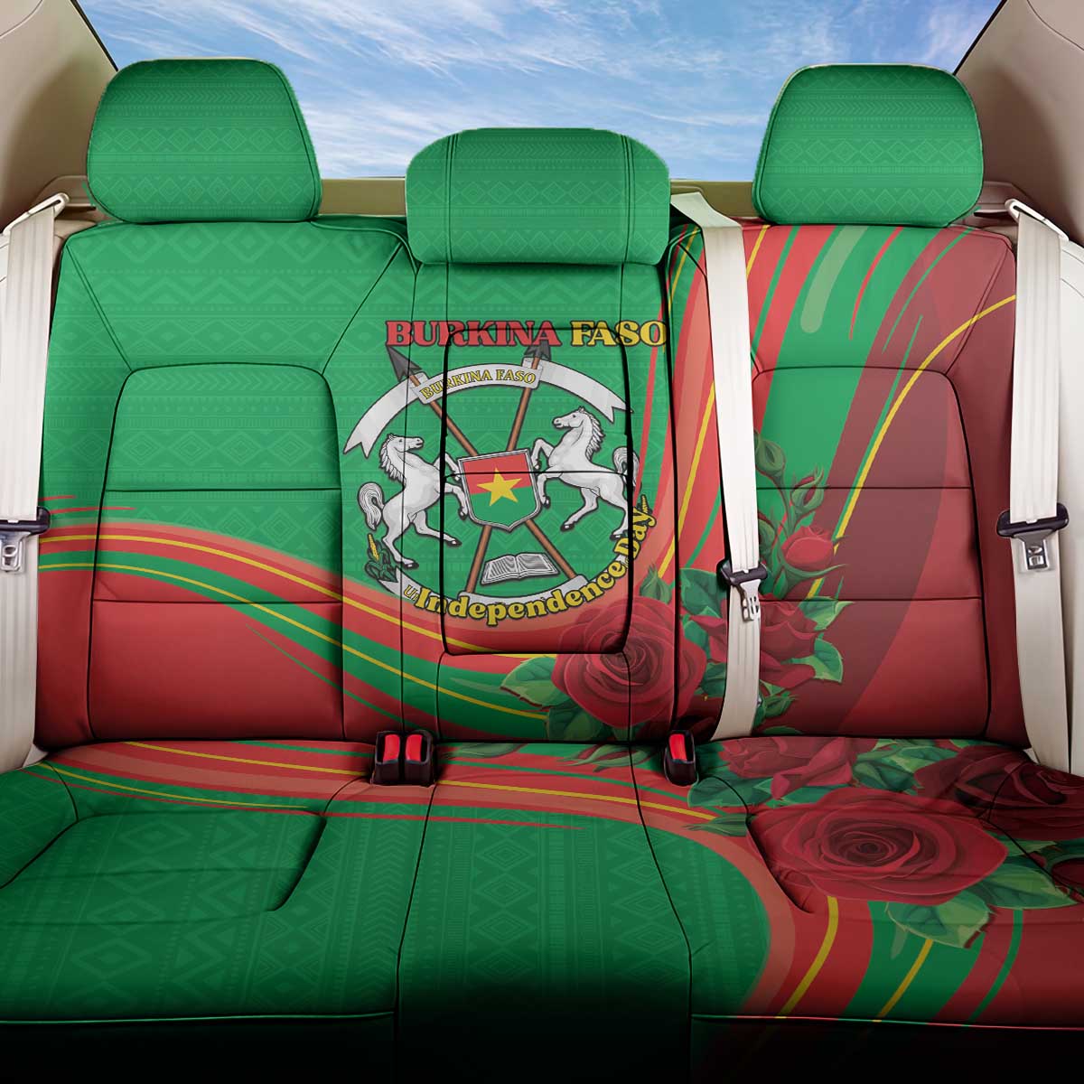 Burkina Faso Independence Day Back Car Seat Cover Coat Of Arms With Rose