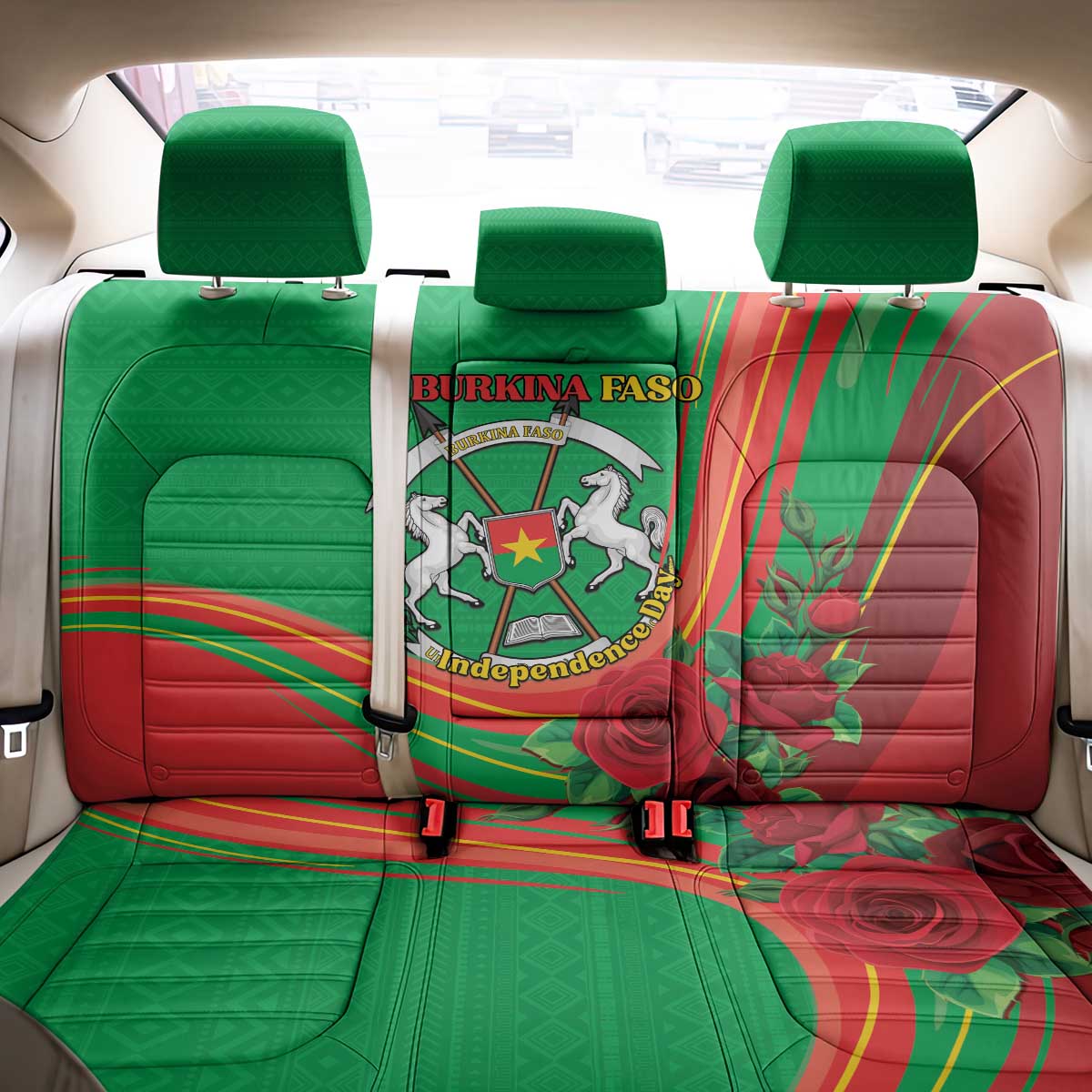 Burkina Faso Independence Day Back Car Seat Cover Coat Of Arms With Rose