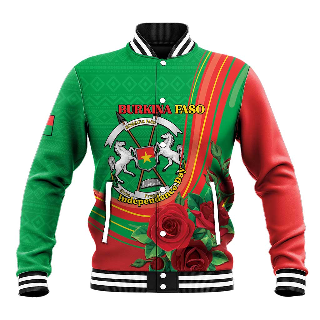 Personalised Burkina Faso Independence Day Baseball Jacket Coat Of Arms With Rose