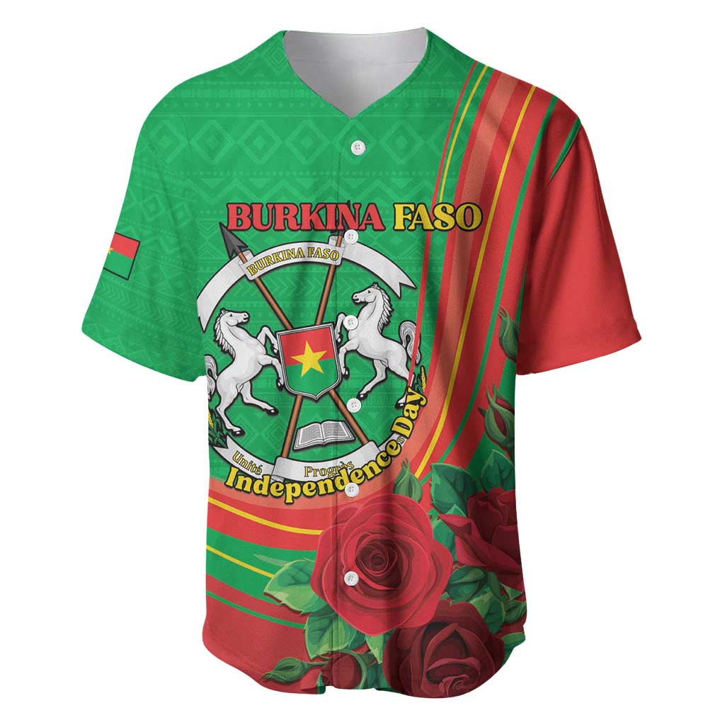 Personalised Burkina Faso Independence Day Baseball Jersey Coat Of Arms With Rose