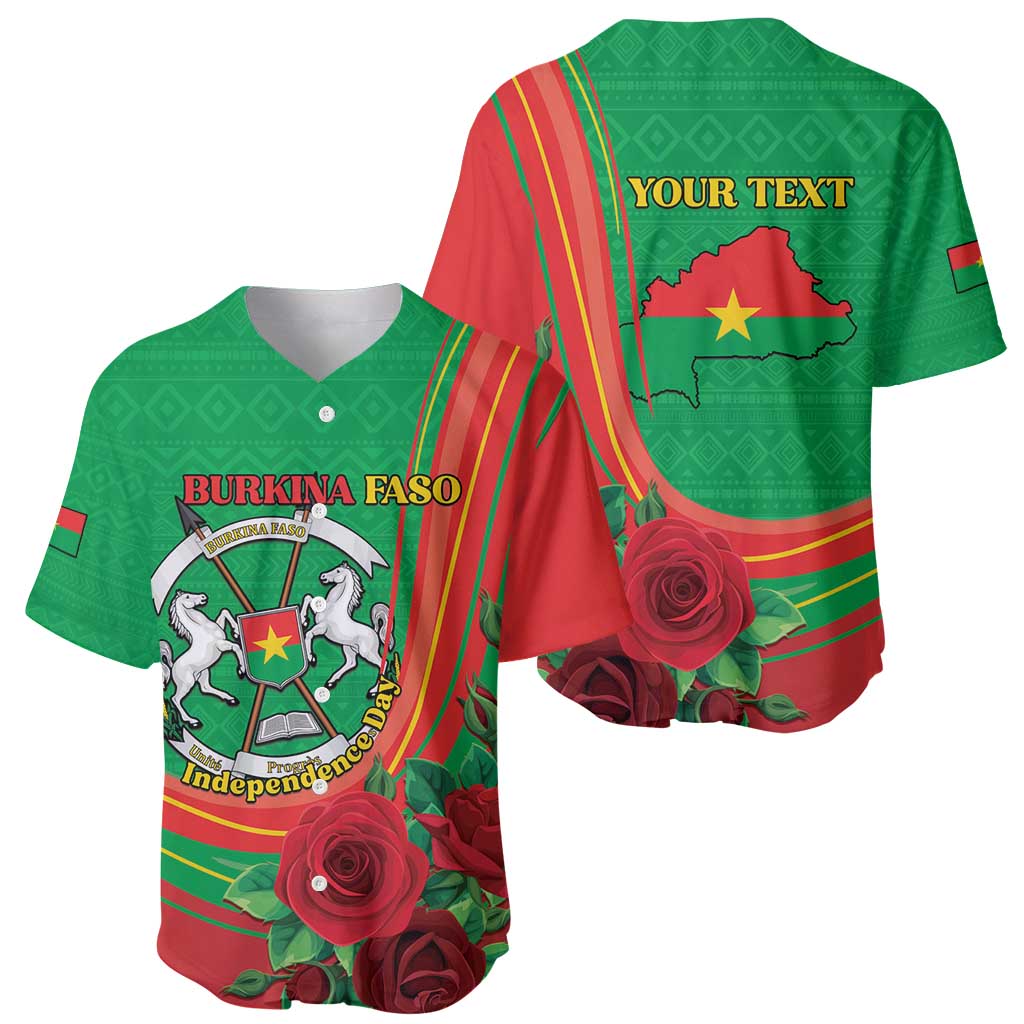 Personalised Burkina Faso Independence Day Baseball Jersey Coat Of Arms With Rose