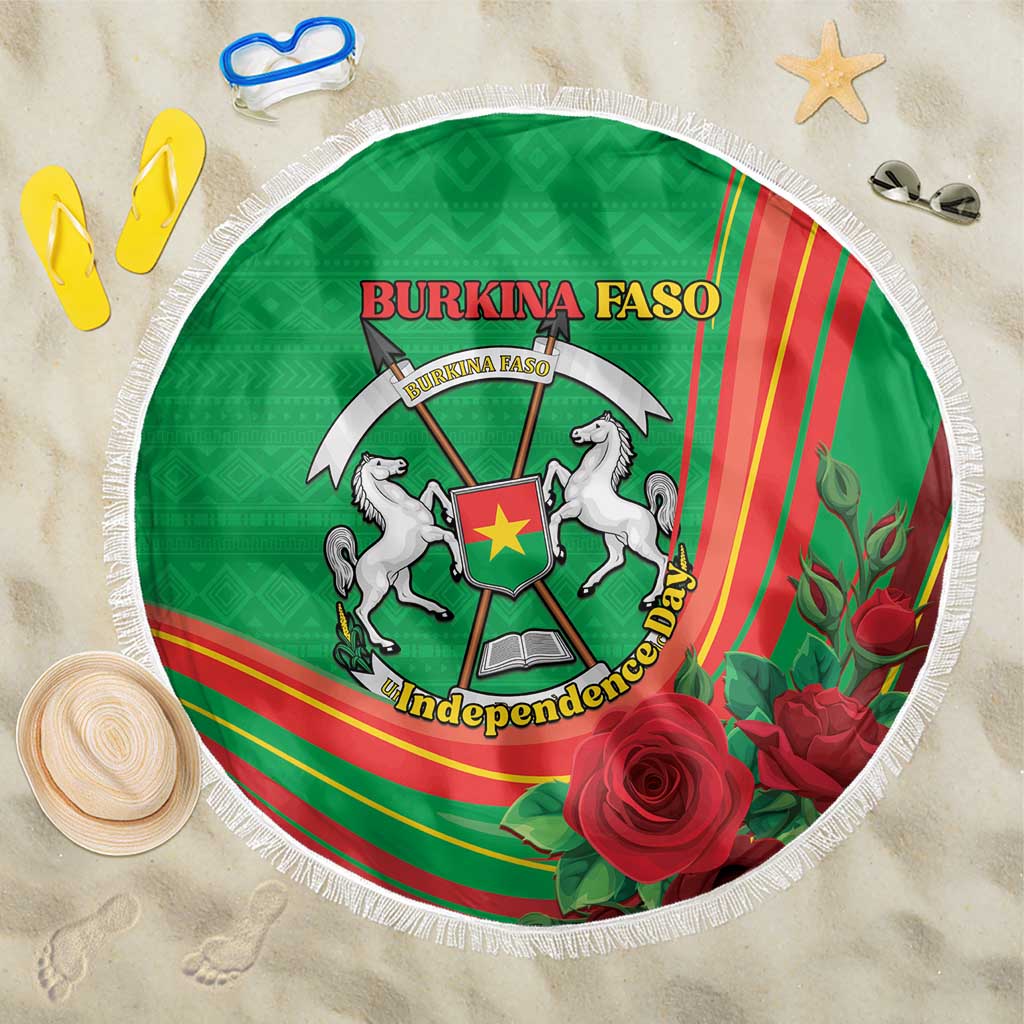 Burkina Faso Independence Day Beach Blanket Coat Of Arms With Rose