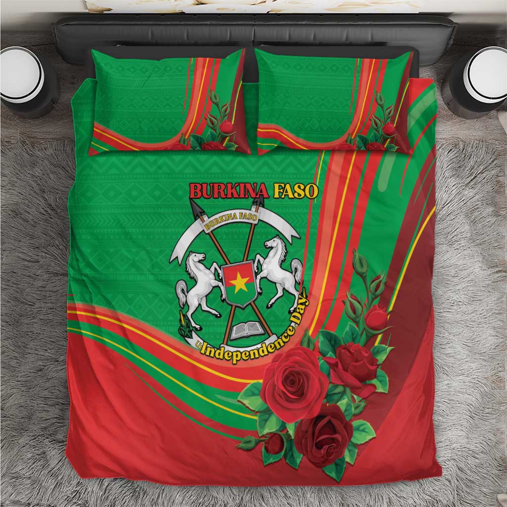 Burkina Faso Independence Day Bedding Set Coat Of Arms With Rose