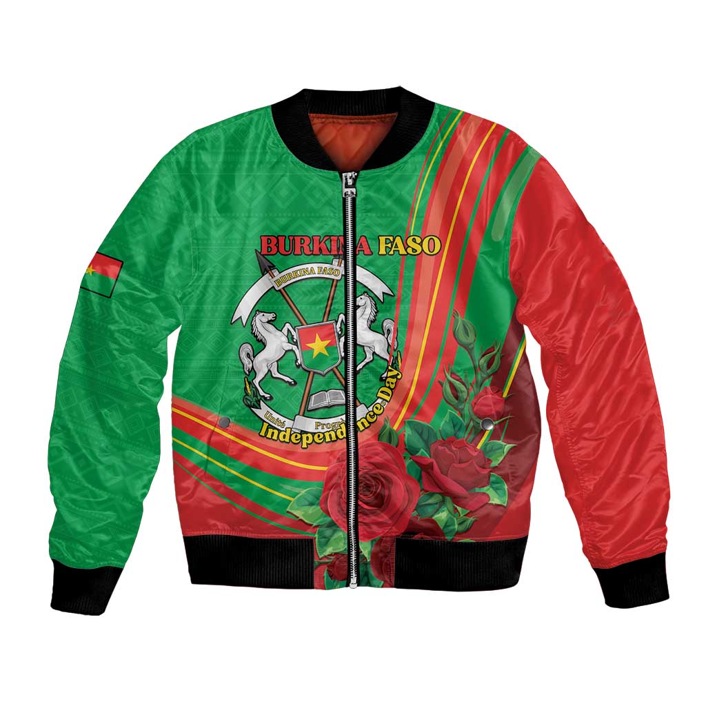 Personalised Burkina Faso Independence Day Bomber Jacket Coat Of Arms With Rose