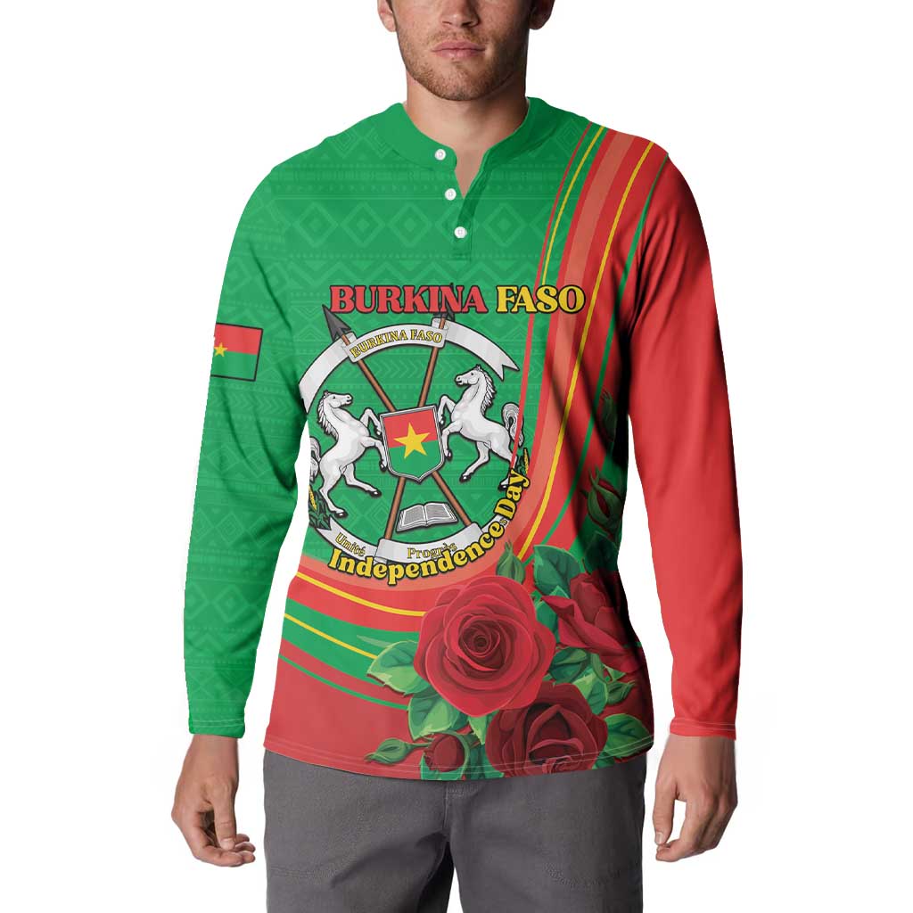 Personalised Burkina Faso Independence Day Button Sweatshirt Coat Of Arms With Rose