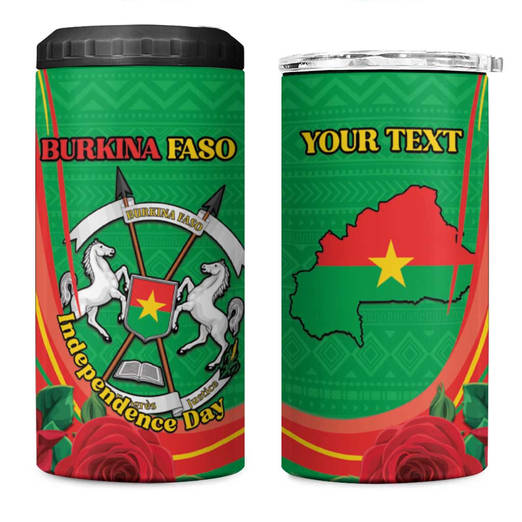 Personalised Burkina Faso Independence Day 4 in 1 Can Cooler Tumbler Coat Of Arms With Rose