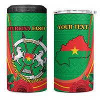 Personalised Burkina Faso Independence Day 4 in 1 Can Cooler Tumbler Coat Of Arms With Rose