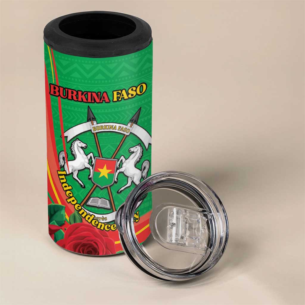 Personalised Burkina Faso Independence Day 4 in 1 Can Cooler Tumbler Coat Of Arms With Rose