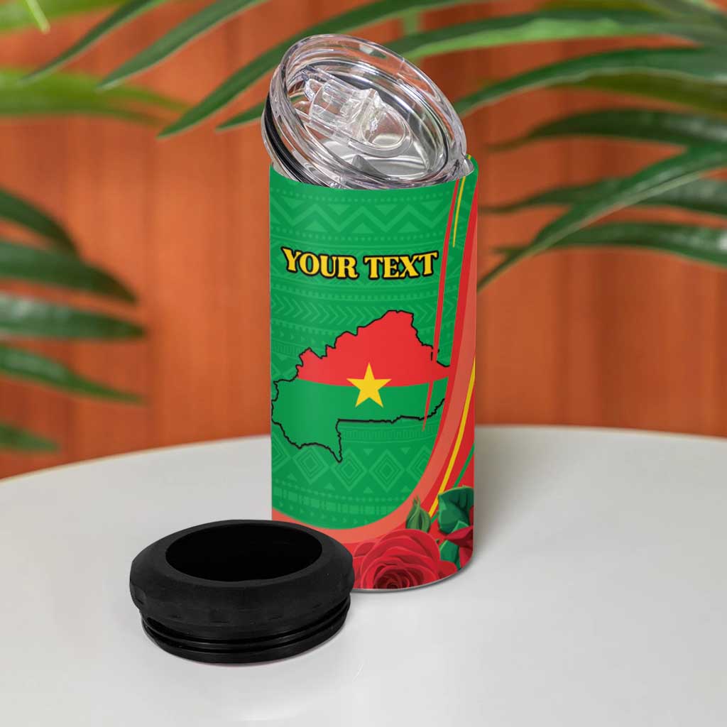 Personalised Burkina Faso Independence Day 4 in 1 Can Cooler Tumbler Coat Of Arms With Rose