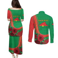 Personalised Burkina Faso Independence Day Couples Matching Puletasi and Long Sleeve Button Shirt Coat Of Arms With Rose