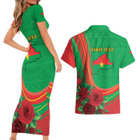 Personalised Burkina Faso Independence Day Couples Matching Short Sleeve Bodycon Dress and Hawaiian Shirt Coat Of Arms With Rose