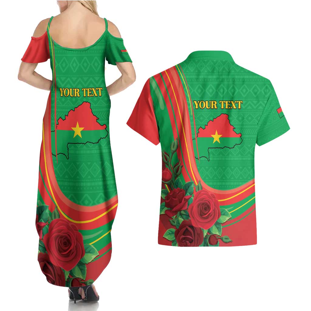 Personalised Burkina Faso Independence Day Couples Matching Summer Maxi Dress and Hawaiian Shirt Coat Of Arms With Rose