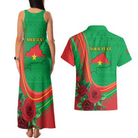 Personalised Burkina Faso Independence Day Couples Matching Tank Maxi Dress and Hawaiian Shirt Coat Of Arms With Rose