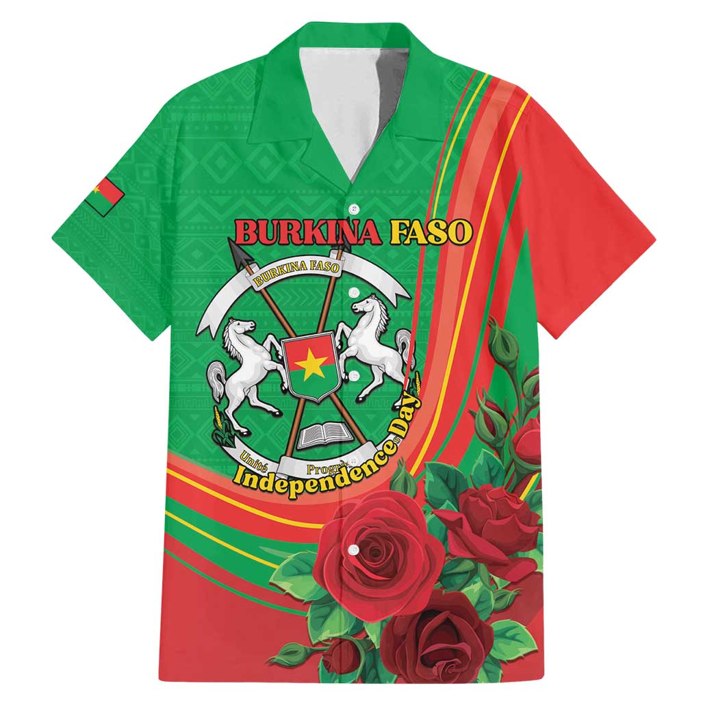 Personalised Burkina Faso Independence Day Family Matching Mermaid Dress and Hawaiian Shirt Coat Of Arms With Rose