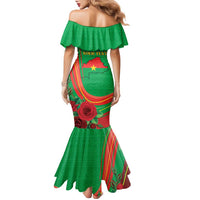 Personalised Burkina Faso Independence Day Family Matching Mermaid Dress and Hawaiian Shirt Coat Of Arms With Rose