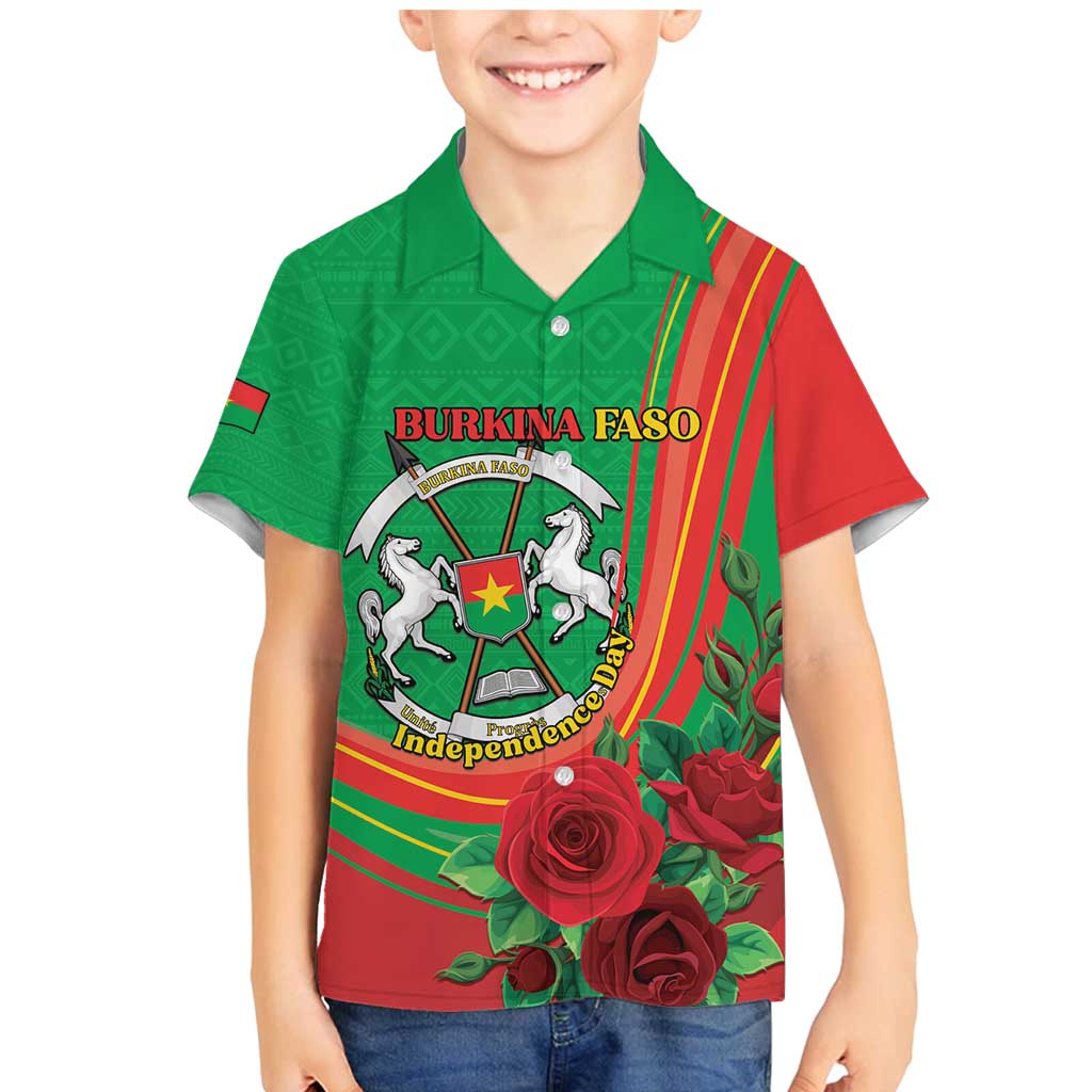 Personalised Burkina Faso Independence Day Family Matching Mermaid Dress and Hawaiian Shirt Coat Of Arms With Rose