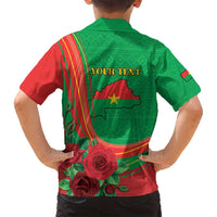 Personalised Burkina Faso Independence Day Family Matching Off Shoulder Short Dress and Hawaiian Shirt Coat Of Arms With Rose