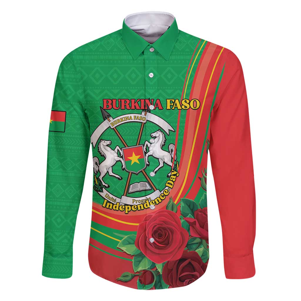 Personalised Burkina Faso Independence Day Family Matching Off Shoulder Short Dress and Hawaiian Shirt Coat Of Arms With Rose
