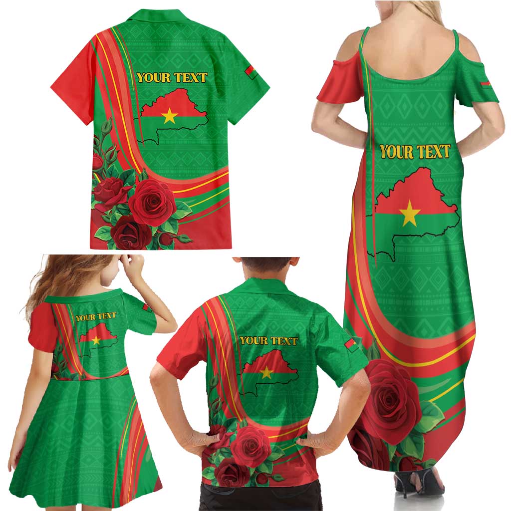 Personalised Burkina Faso Independence Day Family Matching Summer Maxi Dress and Hawaiian Shirt Coat Of Arms With Rose