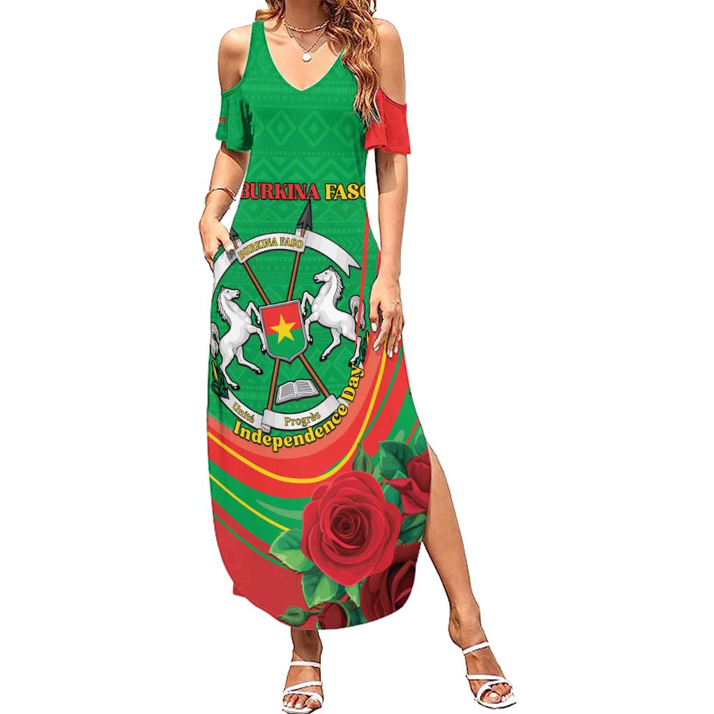 Personalised Burkina Faso Independence Day Family Matching Summer Maxi Dress and Hawaiian Shirt Coat Of Arms With Rose