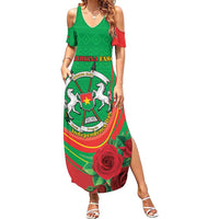 Personalised Burkina Faso Independence Day Family Matching Summer Maxi Dress and Hawaiian Shirt Coat Of Arms With Rose