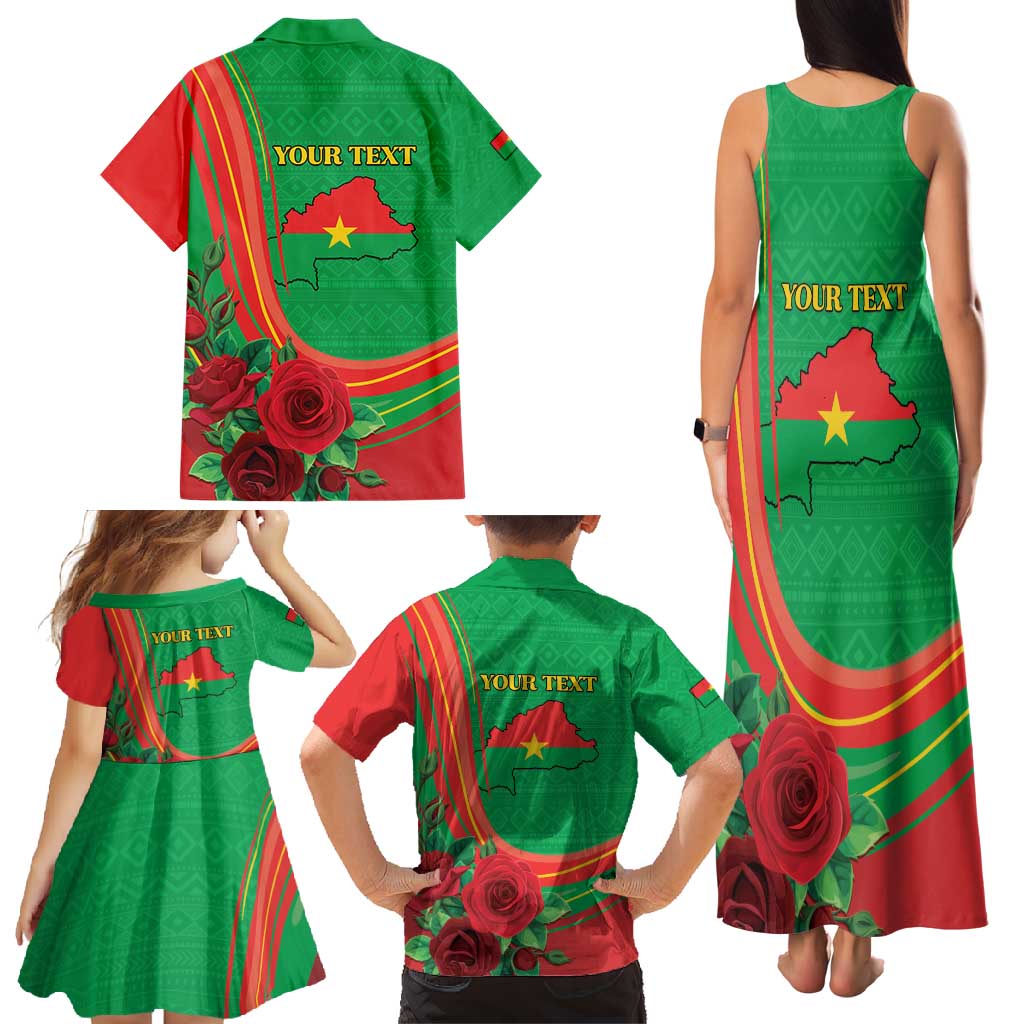 Personalised Burkina Faso Independence Day Family Matching Tank Maxi Dress and Hawaiian Shirt Coat Of Arms With Rose
