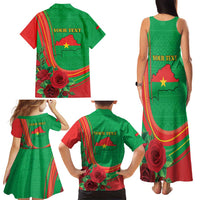 Personalised Burkina Faso Independence Day Family Matching Tank Maxi Dress and Hawaiian Shirt Coat Of Arms With Rose