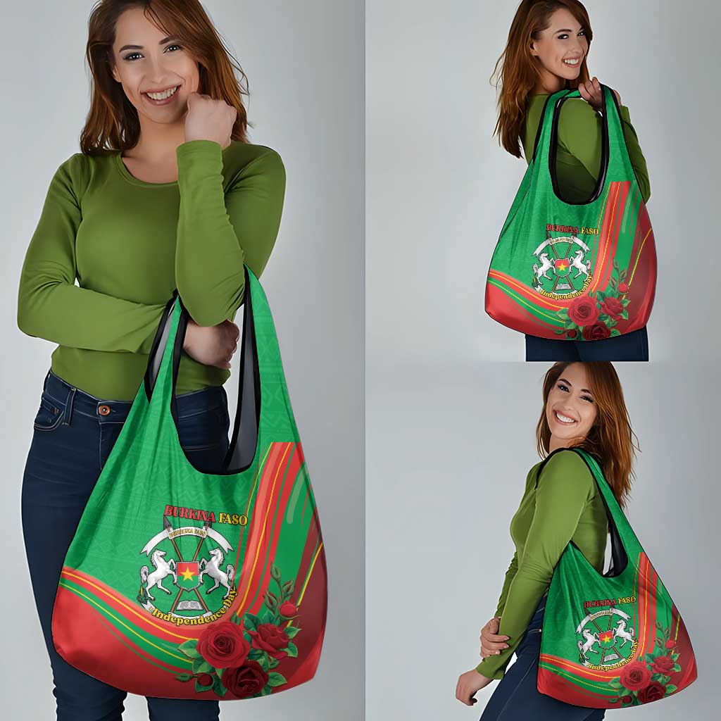 Burkina Faso Independence Day Grocery Bag Coat Of Arms With Rose
