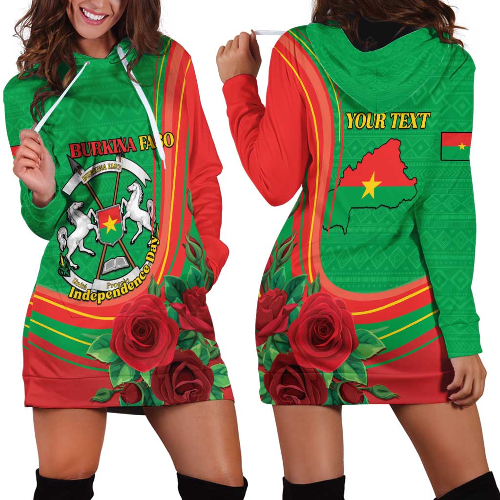 Personalised Burkina Faso Independence Day Hoodie Dress Coat Of Arms With Rose