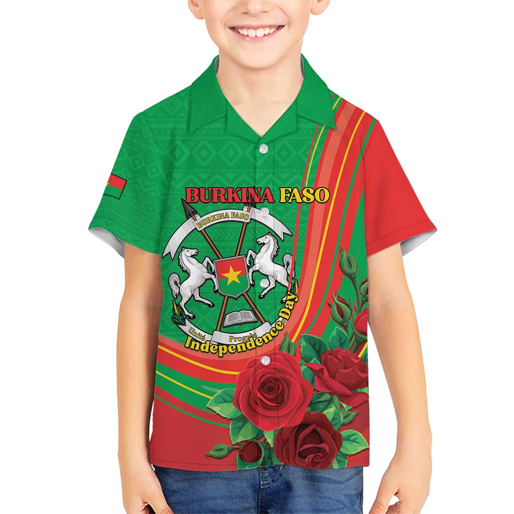 Personalised Burkina Faso Independence Day Kid Hawaiian Shirt Coat Of Arms With Rose