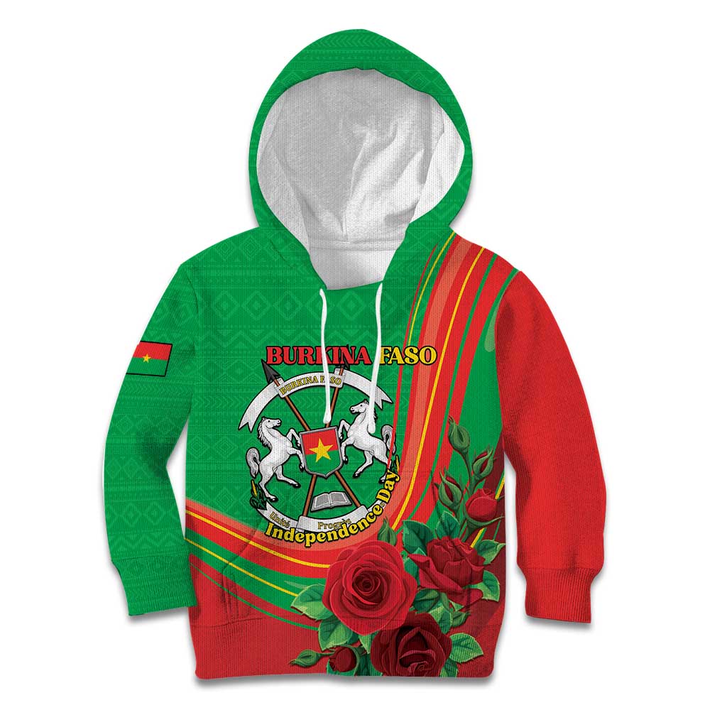 Personalised Burkina Faso Independence Day Kid Hoodie Coat Of Arms With Rose