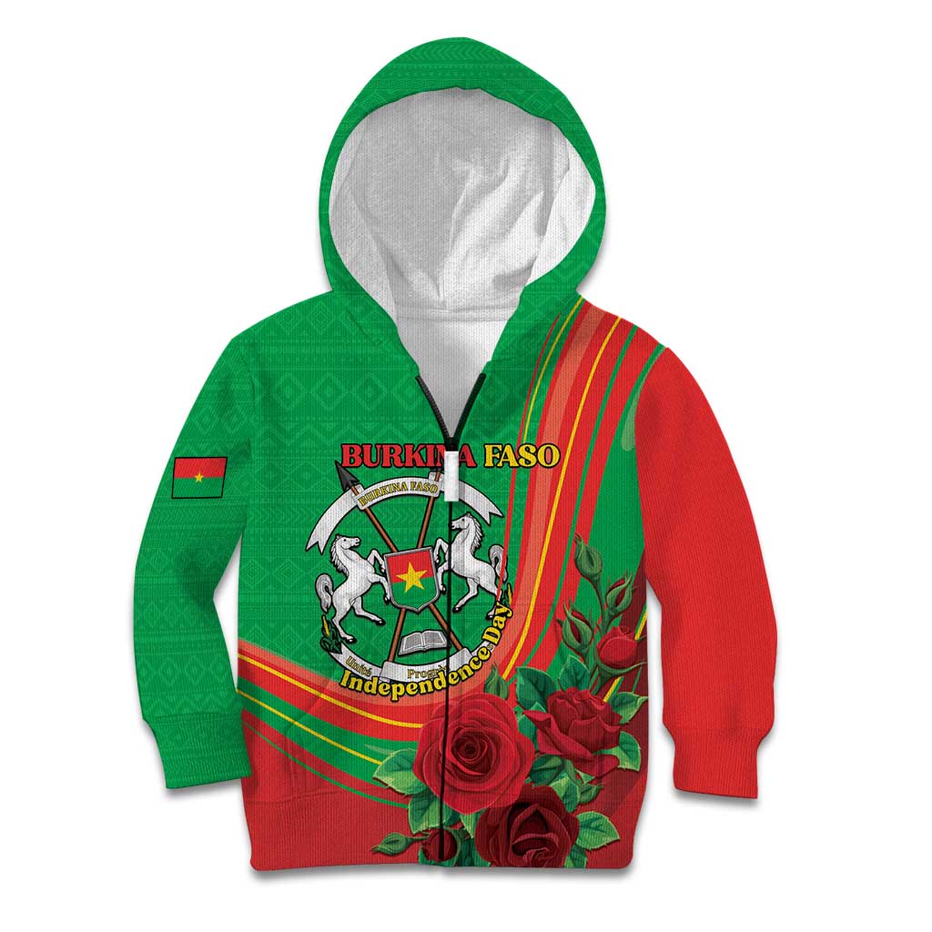Personalised Burkina Faso Independence Day Kid Hoodie Coat Of Arms With Rose