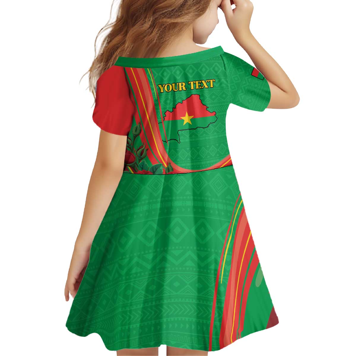 Personalised Burkina Faso Independence Day Kid Short Sleeve Dress Coat Of Arms With Rose