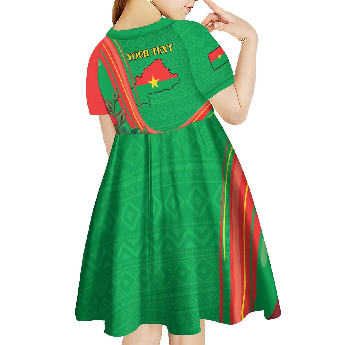 Personalised Burkina Faso Independence Day Kid Short Sleeve Dress Coat Of Arms With Rose
