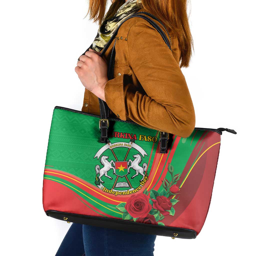 Burkina Faso Independence Day Leather Tote Bag Coat Of Arms With Rose