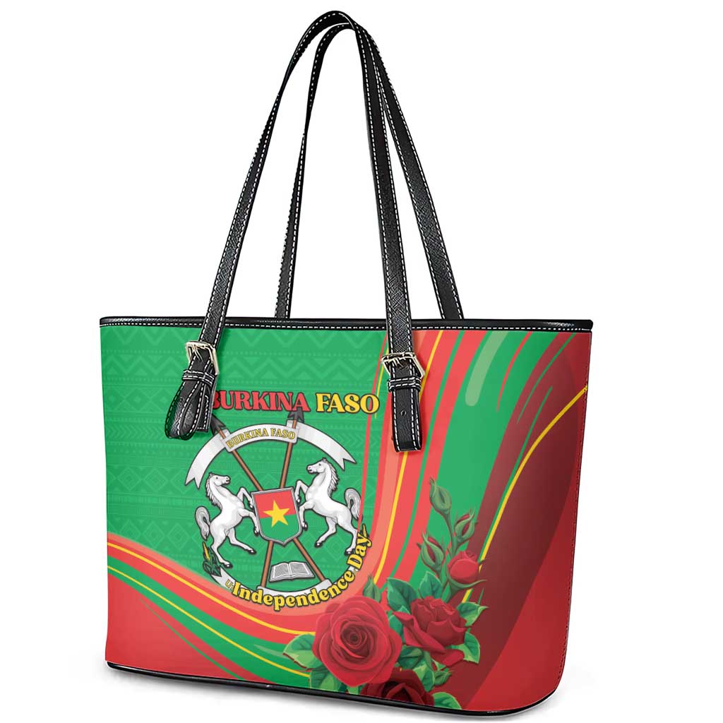 Burkina Faso Independence Day Leather Tote Bag Coat Of Arms With Rose