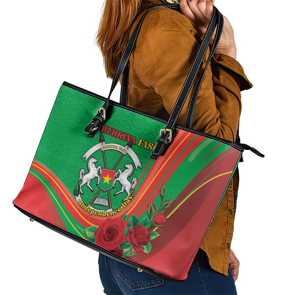 Burkina Faso Independence Day Leather Tote Bag Coat Of Arms With Rose