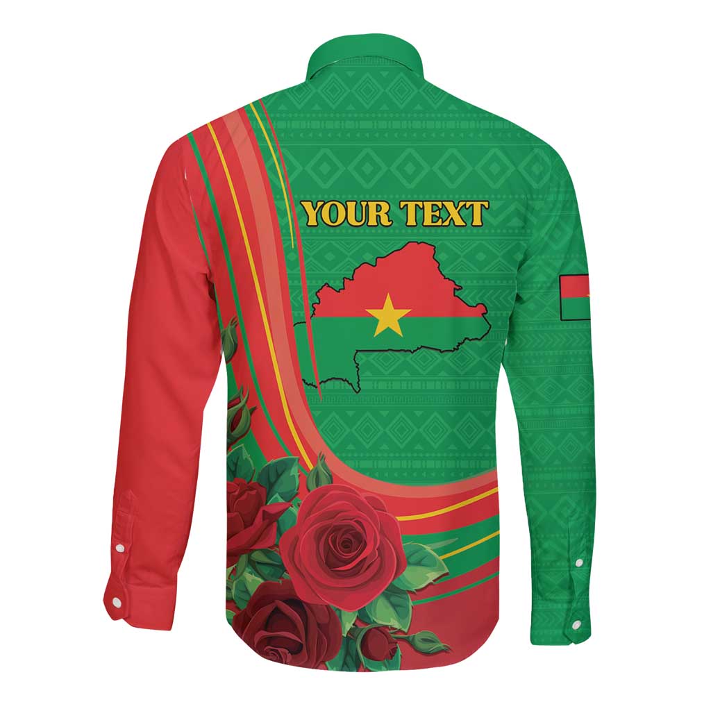 Personalised Burkina Faso Independence Day Long Sleeve Button Shirt Coat Of Arms With Rose