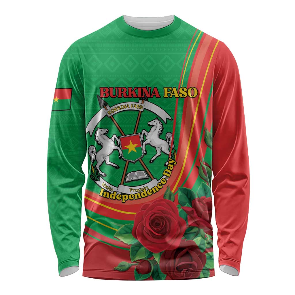 Personalised Burkina Faso Independence Day Long Sleeve Shirt Coat Of Arms With Rose