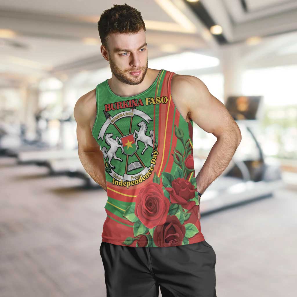 Personalised Burkina Faso Independence Day Men Tank Top Coat Of Arms With Rose