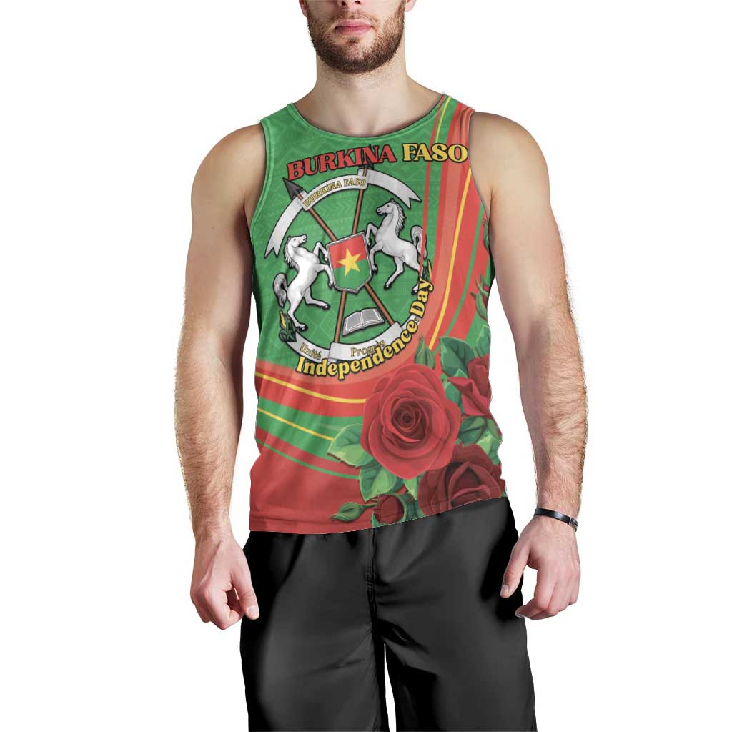 Personalised Burkina Faso Independence Day Men Tank Top Coat Of Arms With Rose