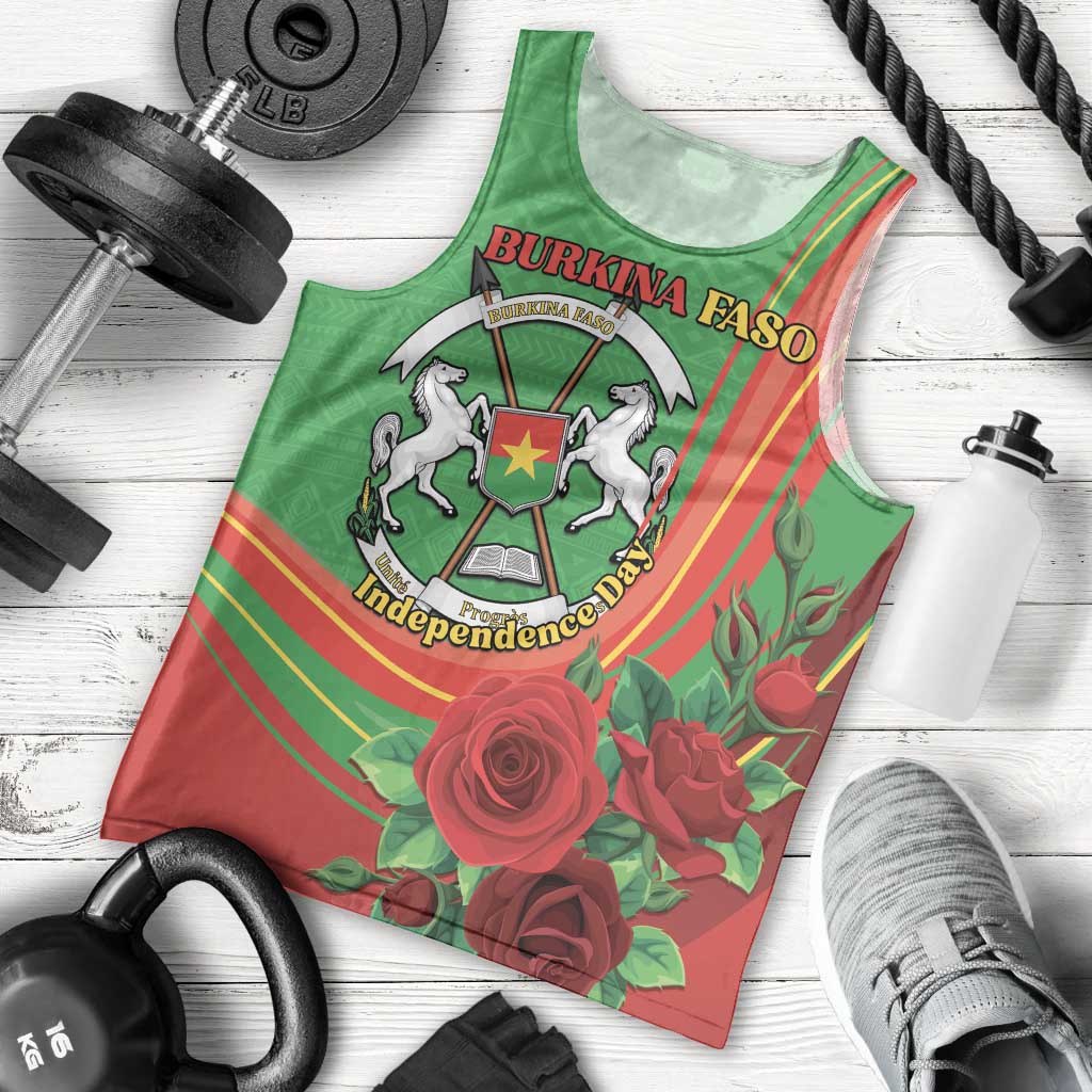 Personalised Burkina Faso Independence Day Men Tank Top Coat Of Arms With Rose